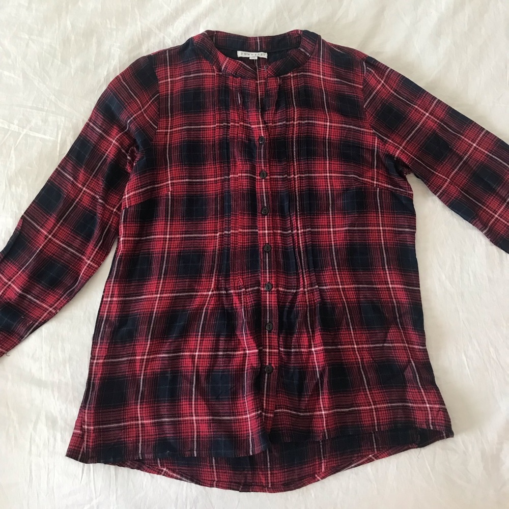 Pleat front plaid shirt